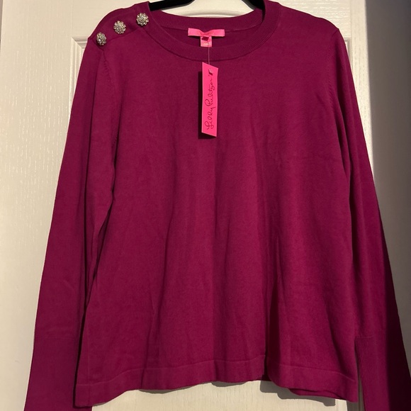 Lilly Pulitzer Morgen Sweater Mulberry XL New for Autumn NWT Sparkling buttons - Picture 2 of 3